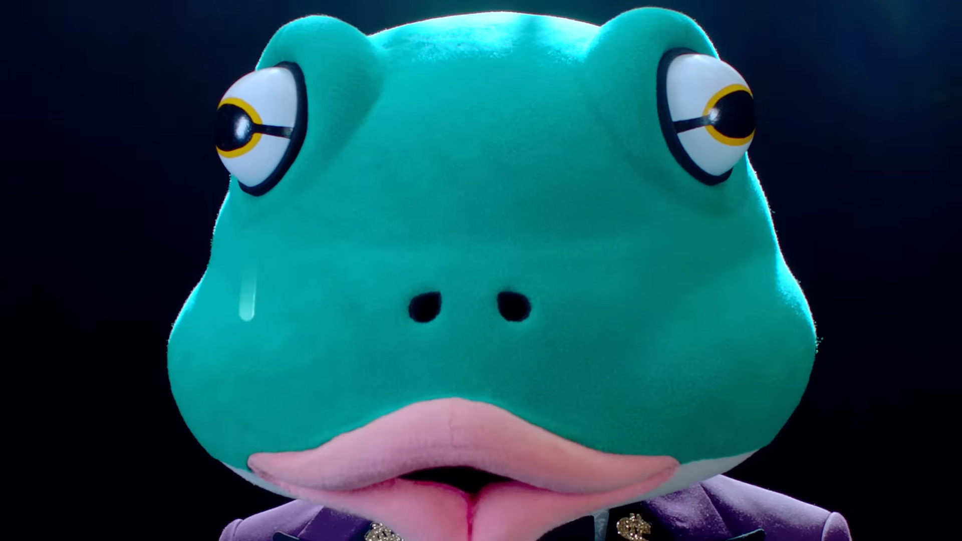 A tear falling from the frog's eye.